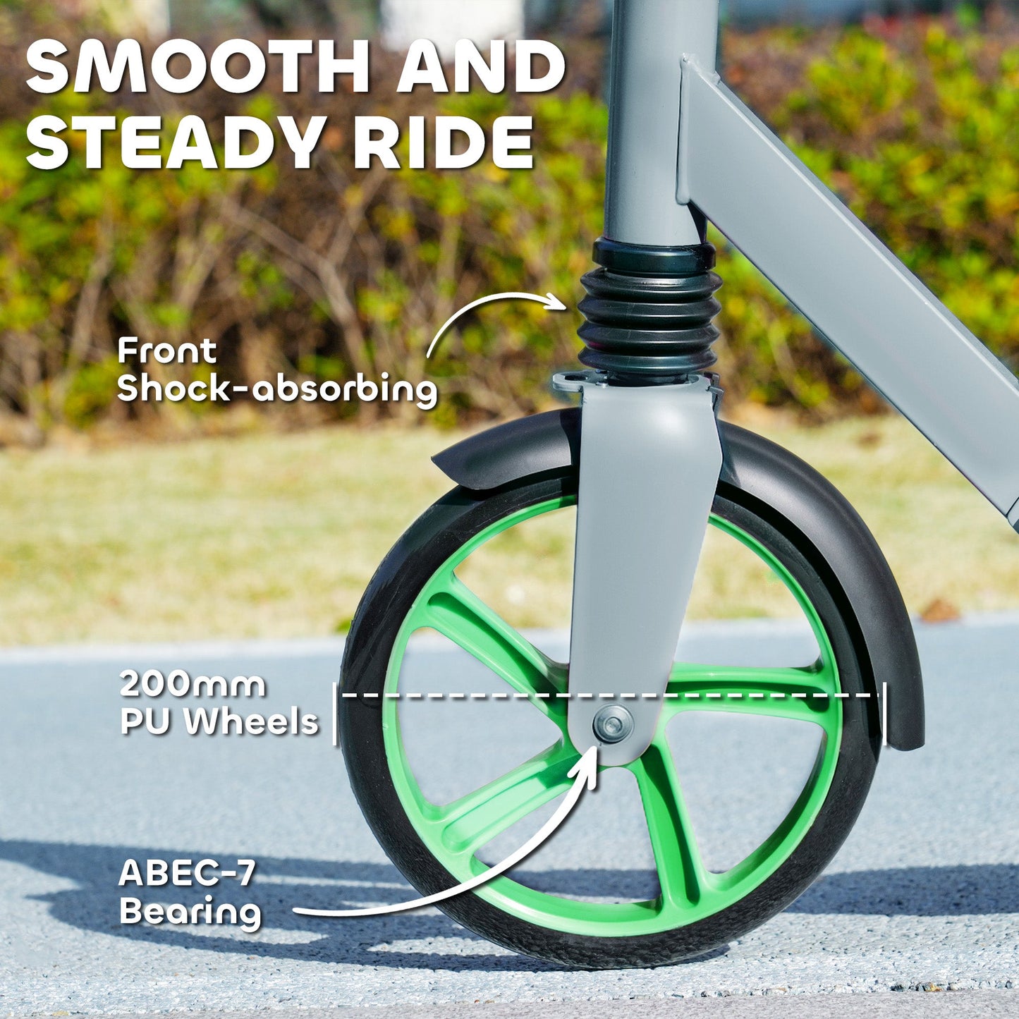 AIYAPLAY Foldable Kids Scooter with Adjustable Handlebar, 200mm Big Wheel, Rear Fender Brake, for Ages 6-12 Years, Green