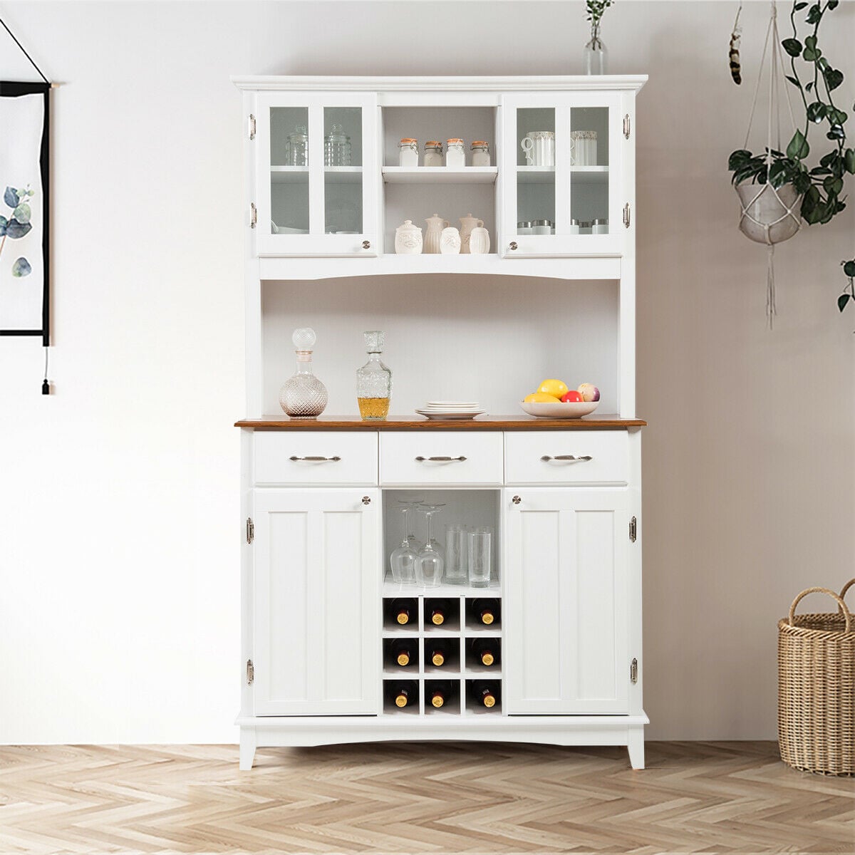 Kitchen Cupboard with Adjustable Shelves and Drawers-White