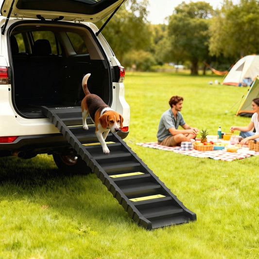 PawHut Dog Car Ramp with Anti-Slip Steps, 10-Steps Pet Stairs for Pets to Access Cars and High Beds, Black