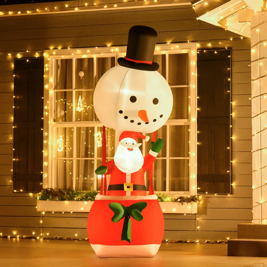 HOMCOM 8ft Christmas Inflatable Decoration with Santa Claus on Snowman Hot Air Balloon, Blow Up Xmas Decor for Outdoor ​Indoor with LED Lights