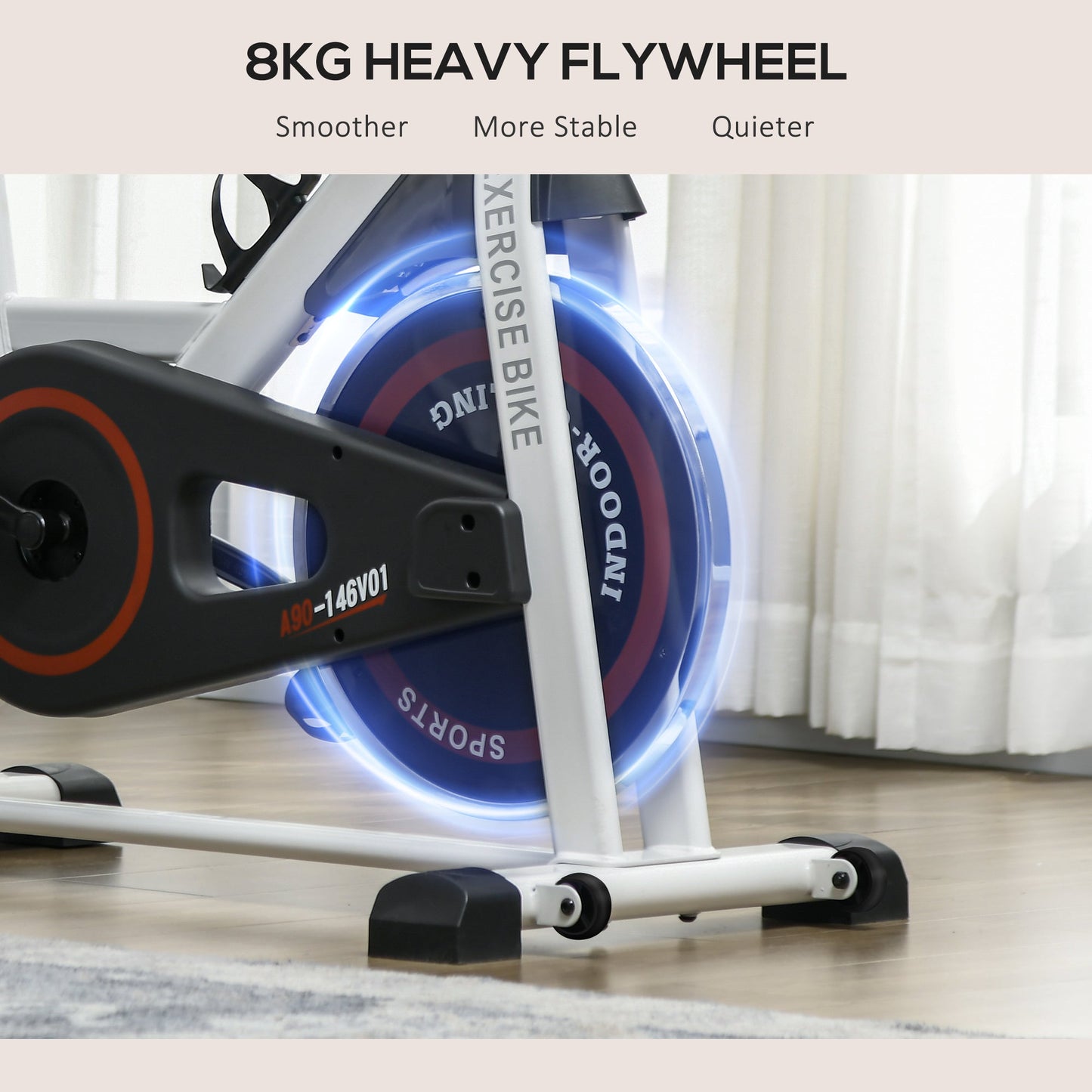 HOMCOM Exercise Bike, 8kg Flywheel Stationary Bike Indoor Cycling Machine with Adjustable Resistance Seat Handlebar, Black
