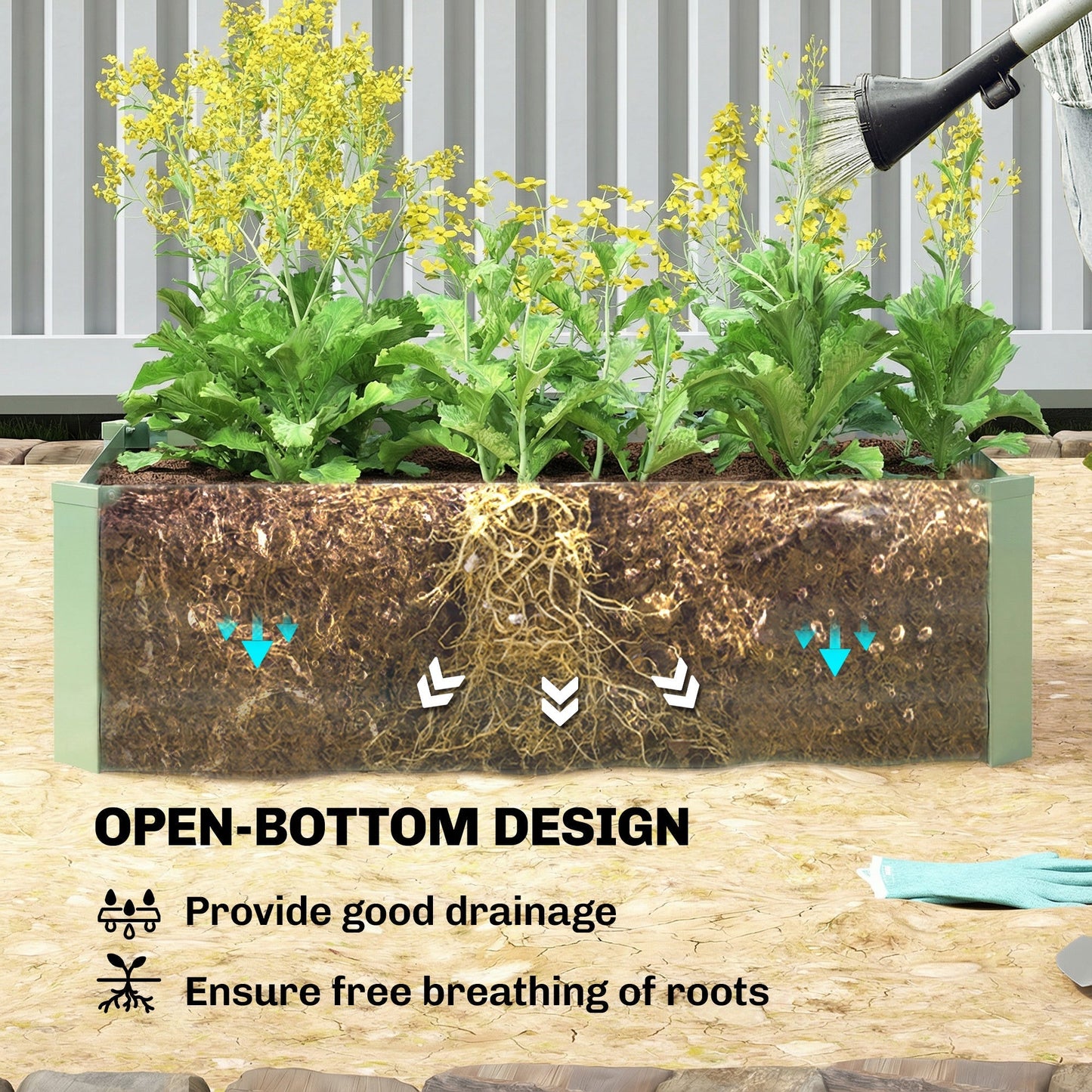 Outsunny Set of Two 100 x 60cm Steel Planter Boxes - Light Green