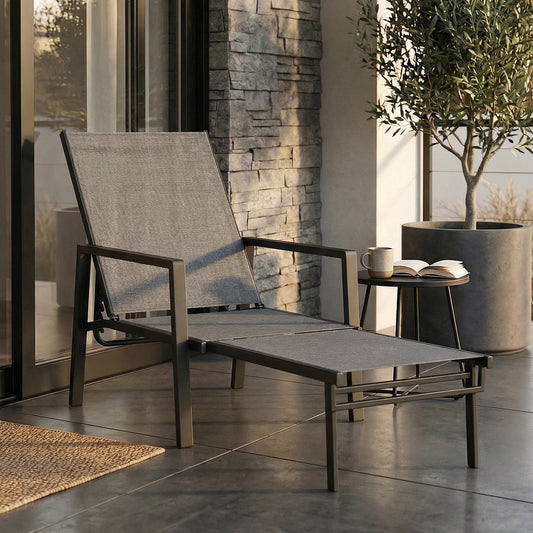 Outsunny Sun Lounger Retracable Footrest 5-Position Adjustable Steel Frame for Beach, Porch, Patio, Camping, Dark Grey