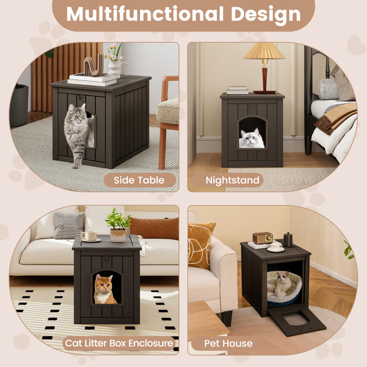 Indoor Outdoor Cat House with Flip Front Door and Raised Floor-Coffee