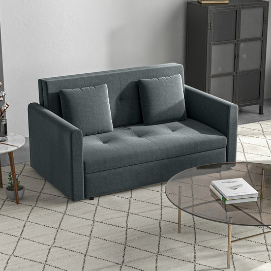 HOMCOM 2 Seater Sofa Bed, Convertible Bed Settee, Modern Velvet Loveseat Sofa Couch with 2 Cushions, Hidden Storage for Living Room, Guest Room, Dark Grey