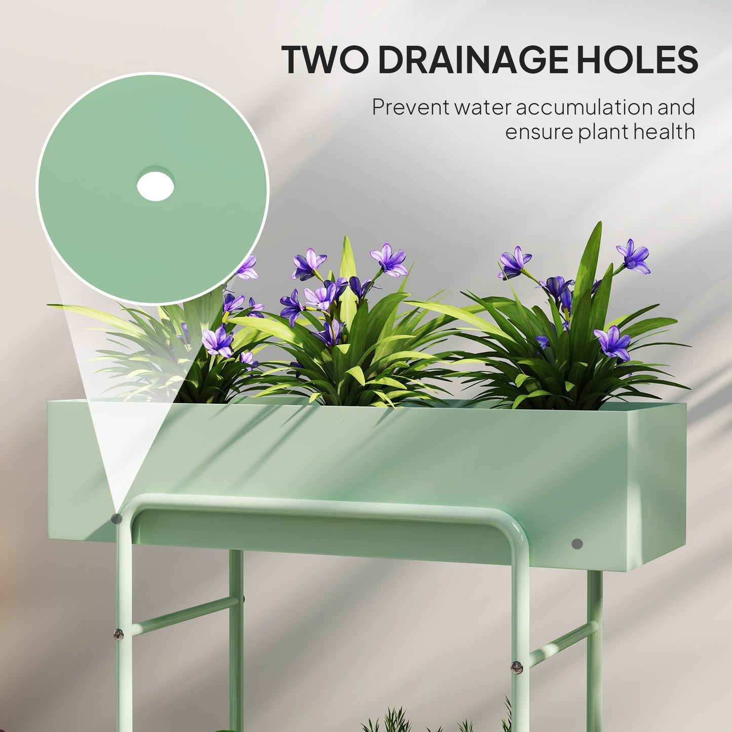 Outsunny 2 Tier Plant Stand, Metal Plant Rack Shelf with Drain Holes, Floor-standing Flower Pot Stand for Indoor Outdoor Garden Patio Balcony Living Room, Green