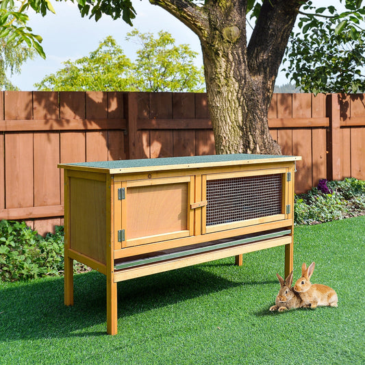 PawHut Rabbit Hutch Outdoor Guinea Pig Hutch House Small Animal Bunny Cage w/ Openable Roof, 115 x 44 x 65 cm