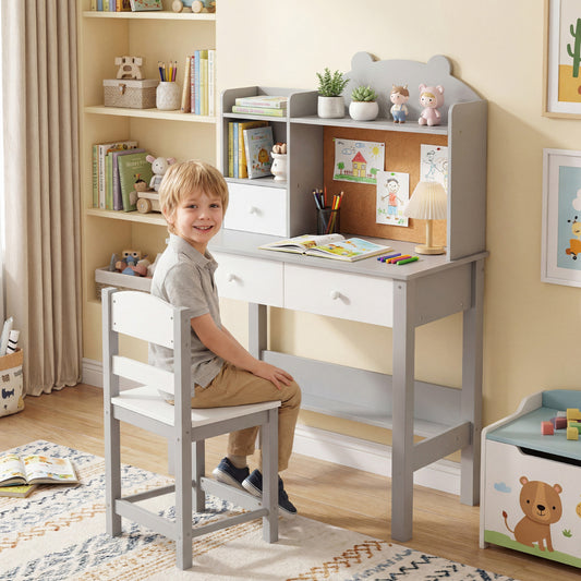 Wooden Kids Study Desk and Chair Set for Kids 3+-Grey