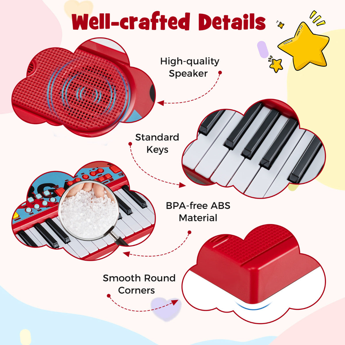 49 Keys Portable Kids Piano Keyboard-Red