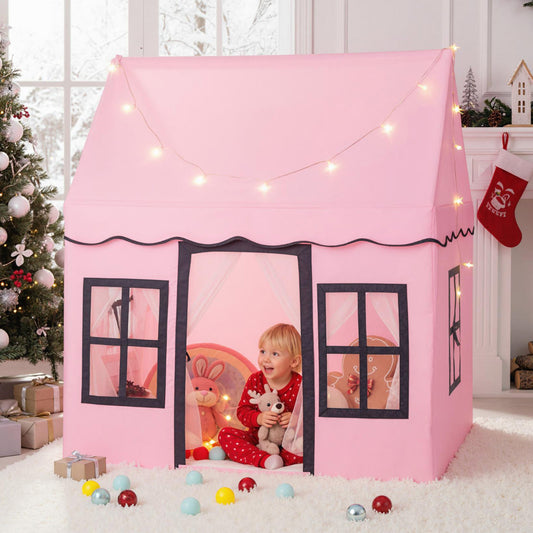 Kids Play Tent with Star Lights and Non-slip Mat-Pink