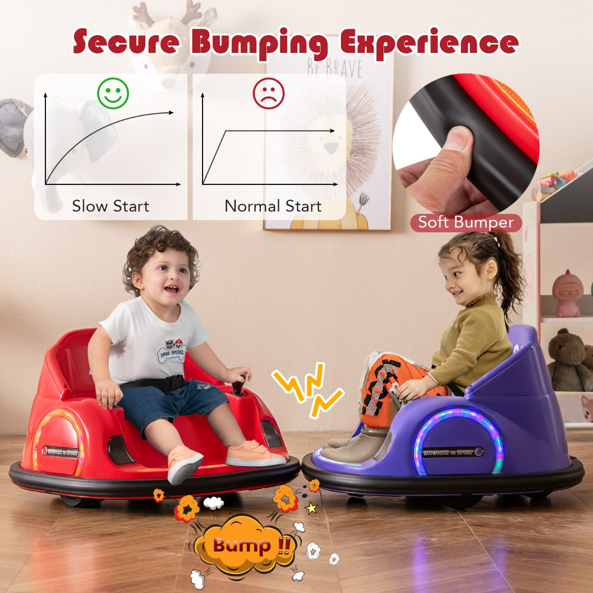 6V Kids Ride on Battery Powered Bumping Car with Flashing LED Lights-Red