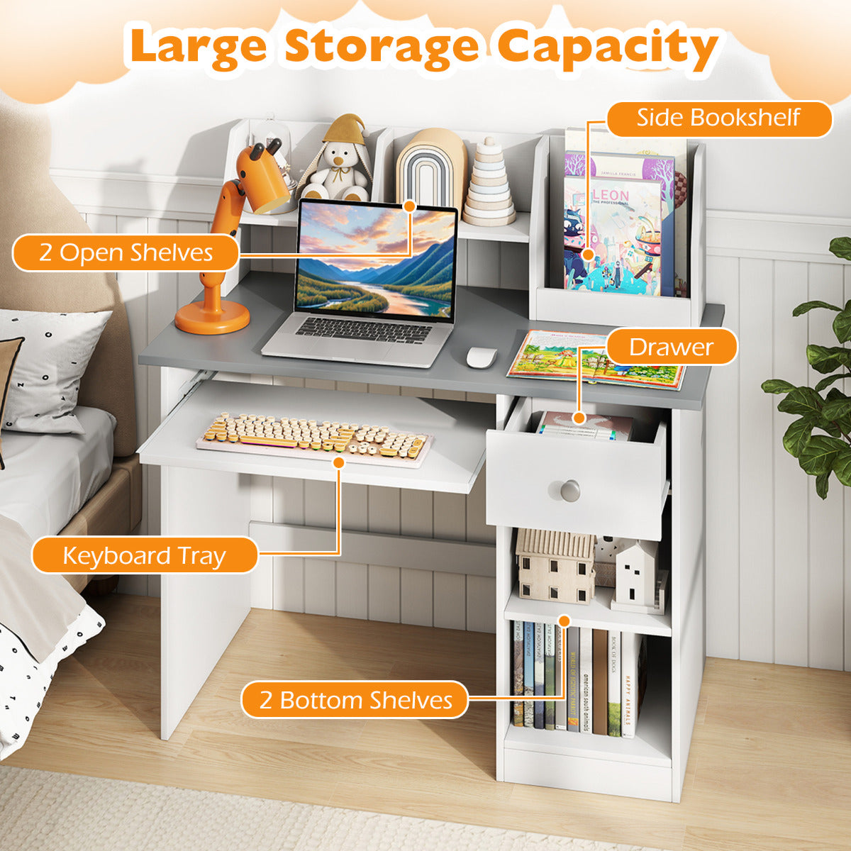 Kids Study Desk Multifunctional Student Desk-Grey