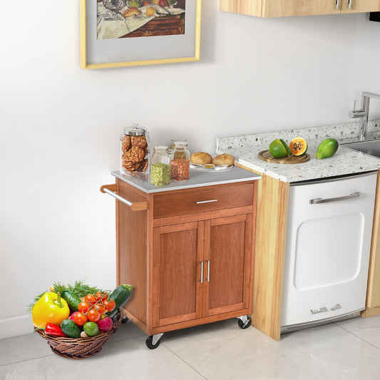 Kitchen Trolley with Stainless Steel Countertop and 3-Position Adjustable Shelf