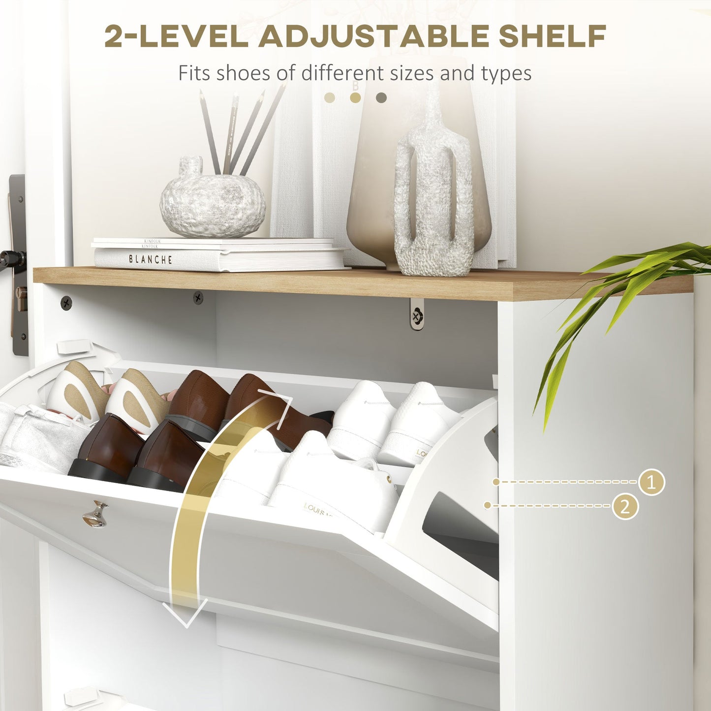HOMCOM Two Flip Drawer Shoe Cabinet - White