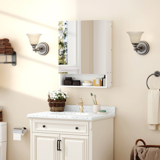 kleankin Bathroom Cabinet with Mirror, Wall Mounted Bathroom Mirror Cabinet with Adjustable Shelf, 2 Doors Storage Cupboard, White
