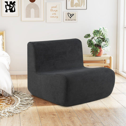 Lazy Floor Sofa Chair with Soft Velvet and Ergonomic Support-Grey