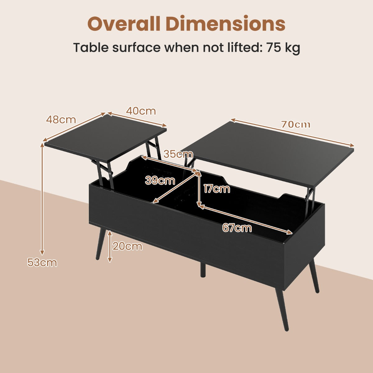 Lift Top Coffee Table Modern Center Table with 2 Hidden Storage Compartments-Black