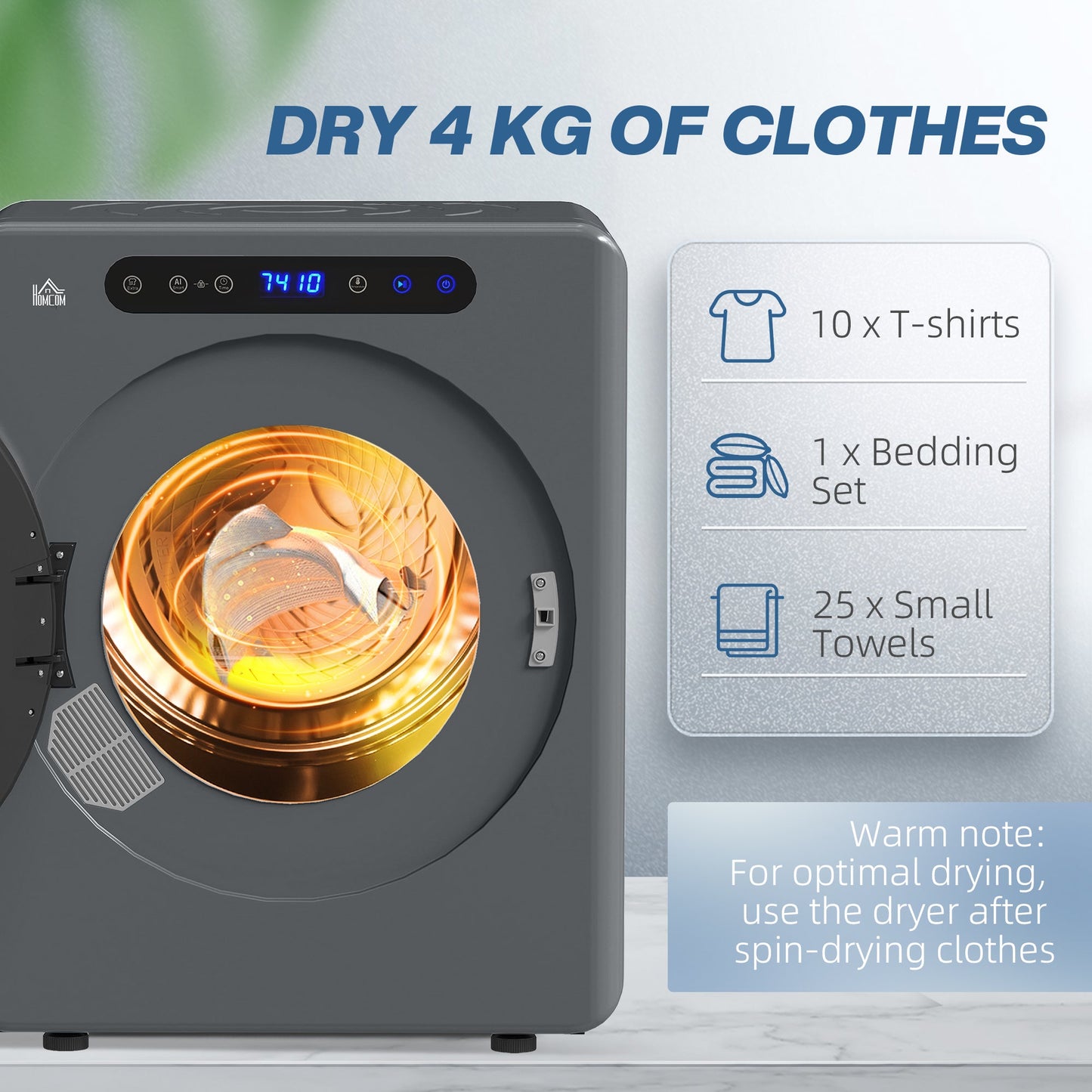 HOMCOM 4kg Compact 40-60â Tumble Dryer - Grey