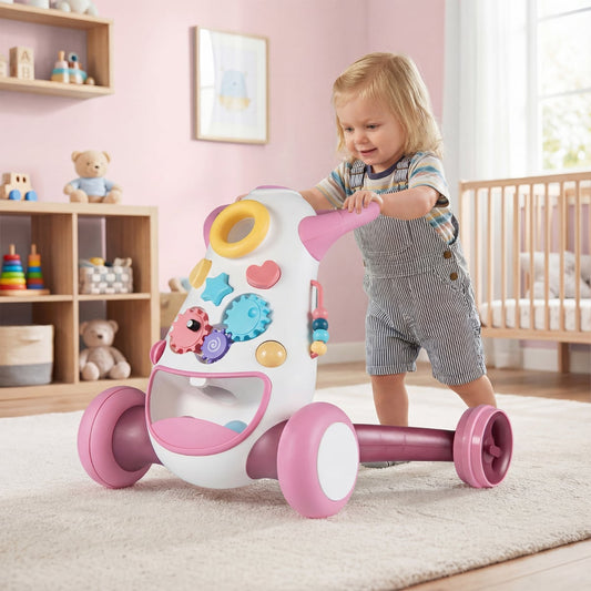 Montessori Baby Walker Toddler Educational Push Toy with Music and Light-Pink