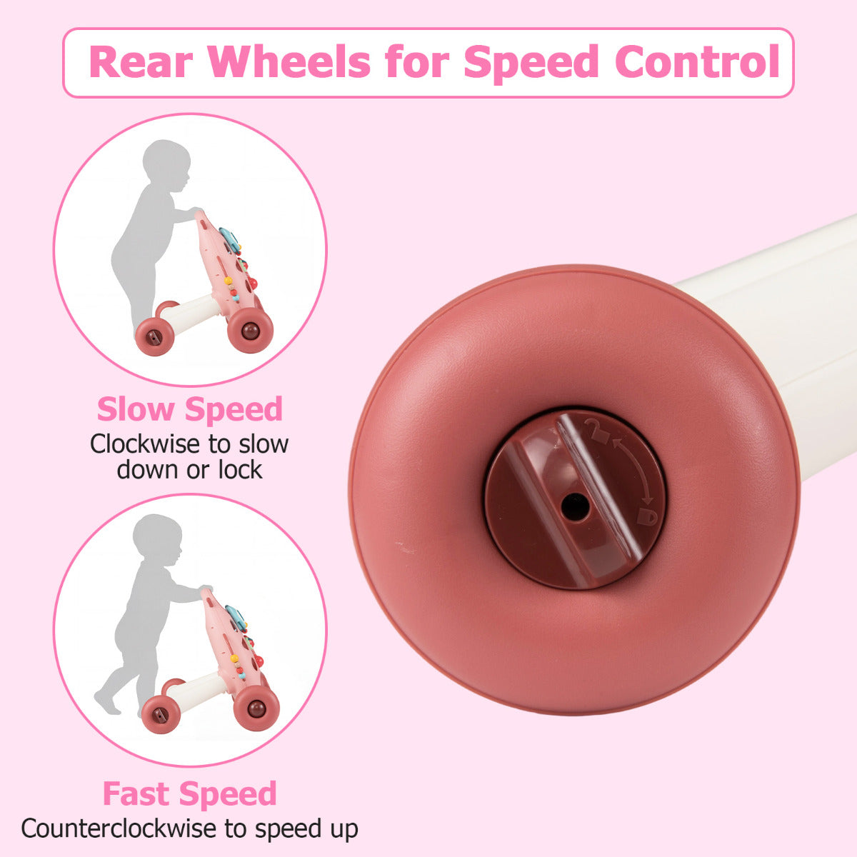 Montessori Baby Walker Toddler Educational Push Toy with Removable Oval Player and Shape Sorter-Pink