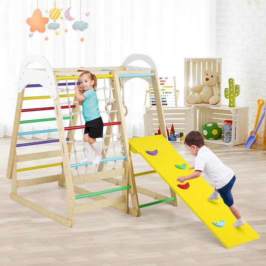 Multi-functional Kid's Climbing Toy with Slide and Climbing Net-Colourful