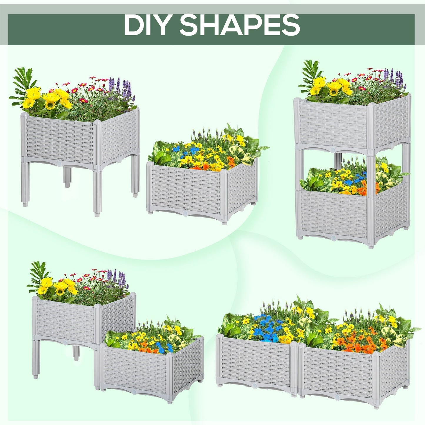 Outsunny Set of Two Rattan-Effect Planters - Grey