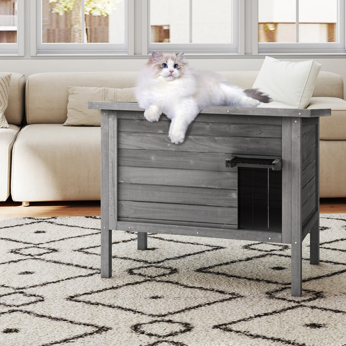 Outdoor Insulated Cat House with All-Round Insulated Styfoam-Dark Grey