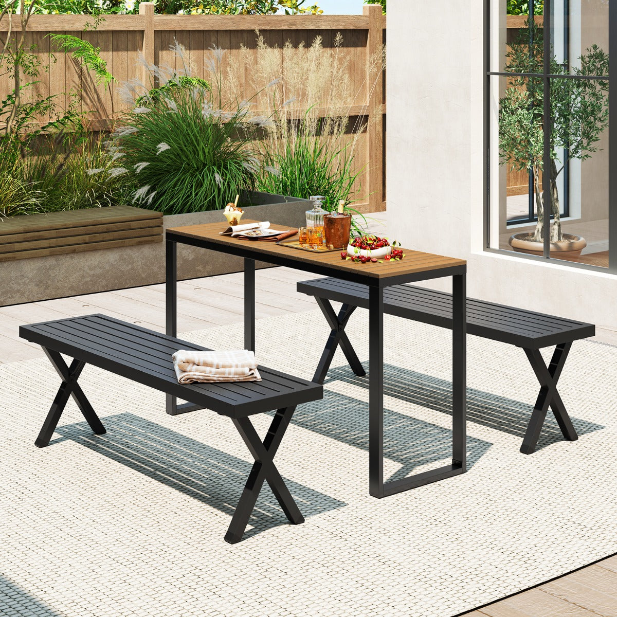 Rectangle Console Patio Side Table with Long-Lasting WPC Tabletop