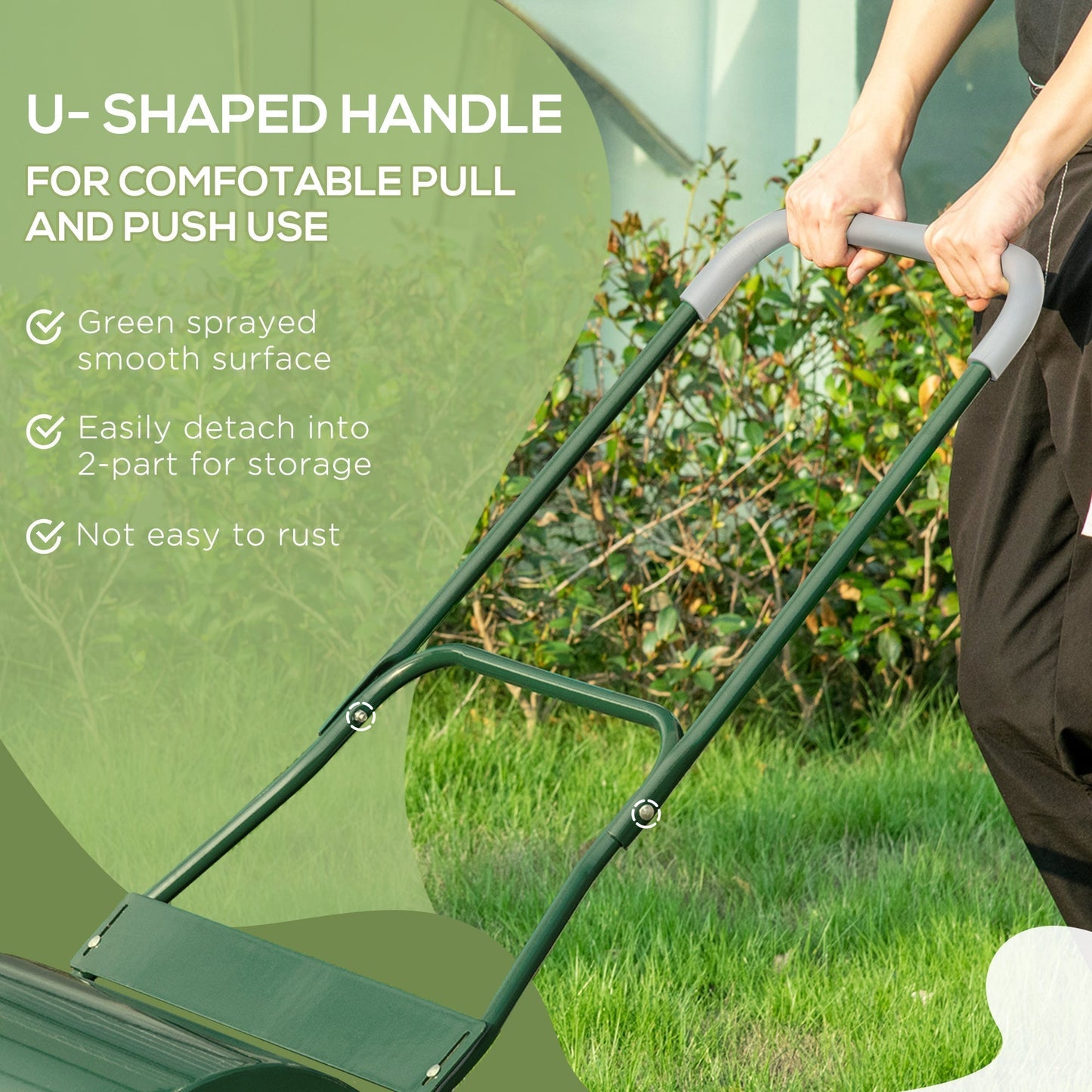 Outsunny 40L Garden Lawn Roller, Water Sand Filled Outdoor Grass Roller, â32cm Heavy Duty Metal Lawn Push Rolling Tool for Grass Seeding, Soil Levelling, Green