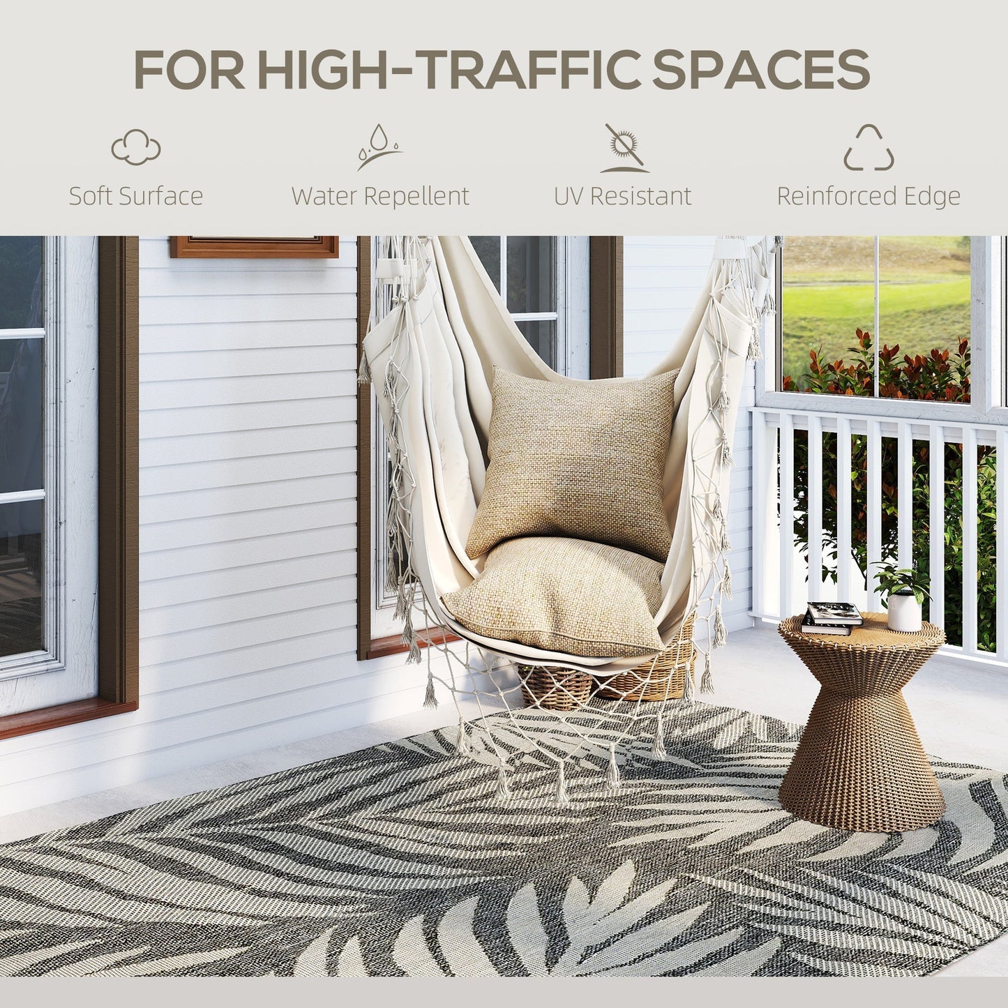 HOMCOM UV Resistant Indoor & Outdoor Area Rug, Easy-Cleaning Machine Washable Rug for Patio, Garden, Kitchen, Bathroom or Living Room, 230 x 160 cm, Grey