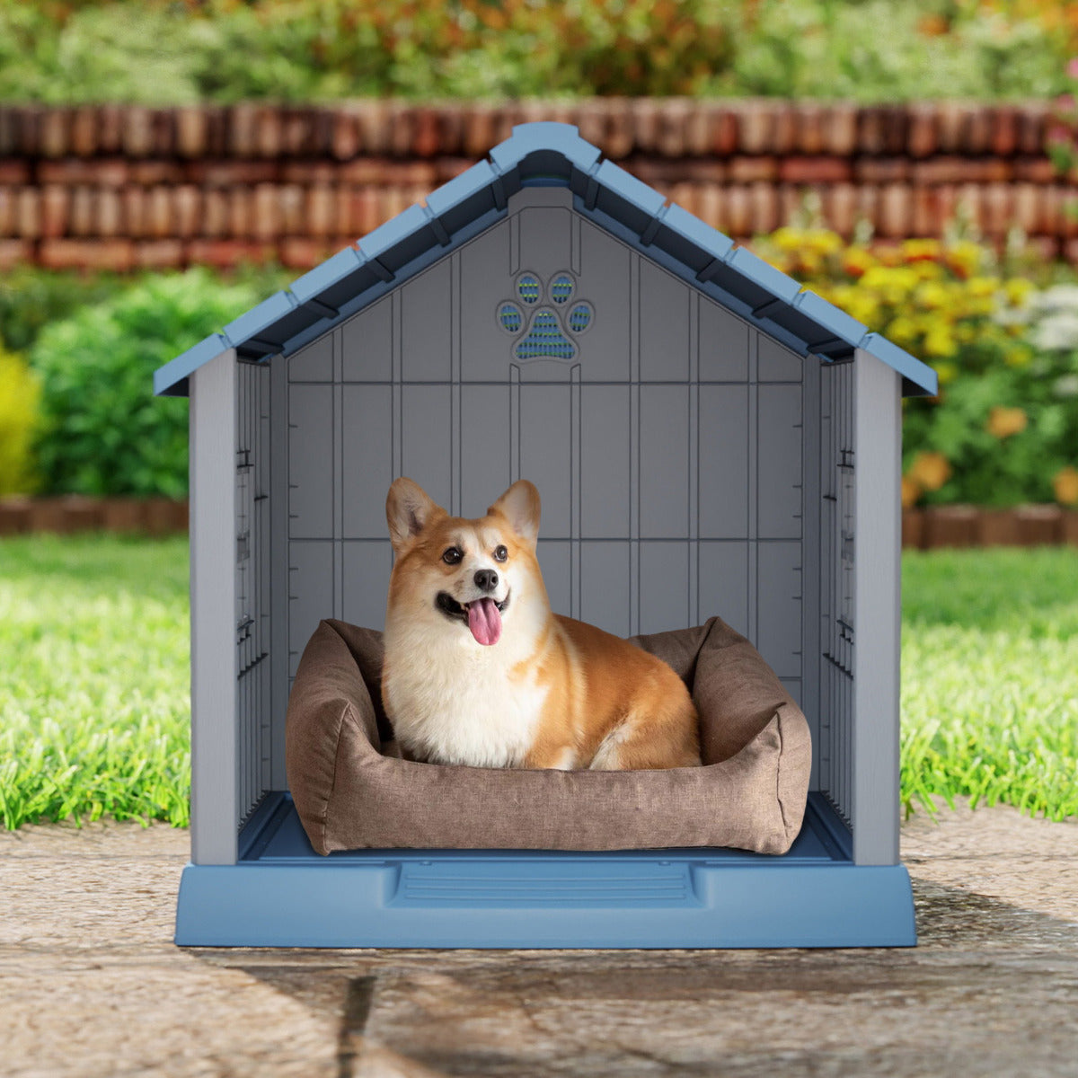 Plastic Dog House with Air Vents and Elevated Floor-Blue