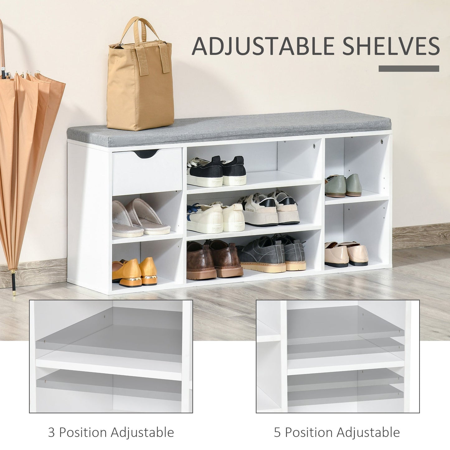 HOMCOM Shoe Storage Bench with Cushion - White
