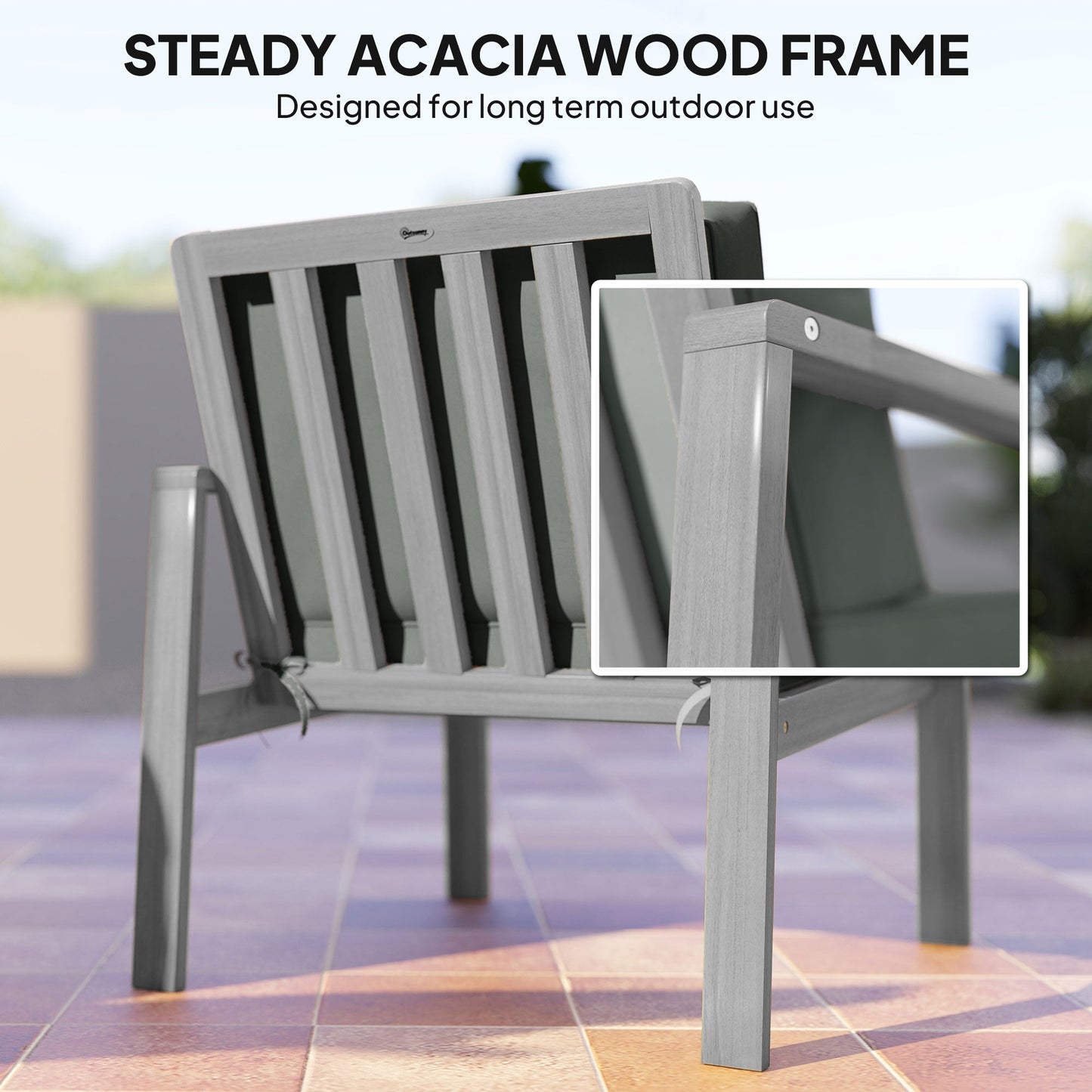 Outsunny 4-Piece Wooden Garden Furniture Set with Cushions - Light Grey
