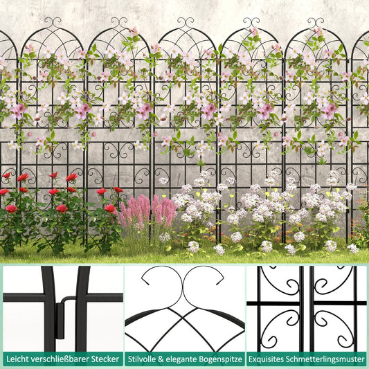 Set of 2 metal trellises, freestanding garden fences for planting, 180 x 50 cm, black