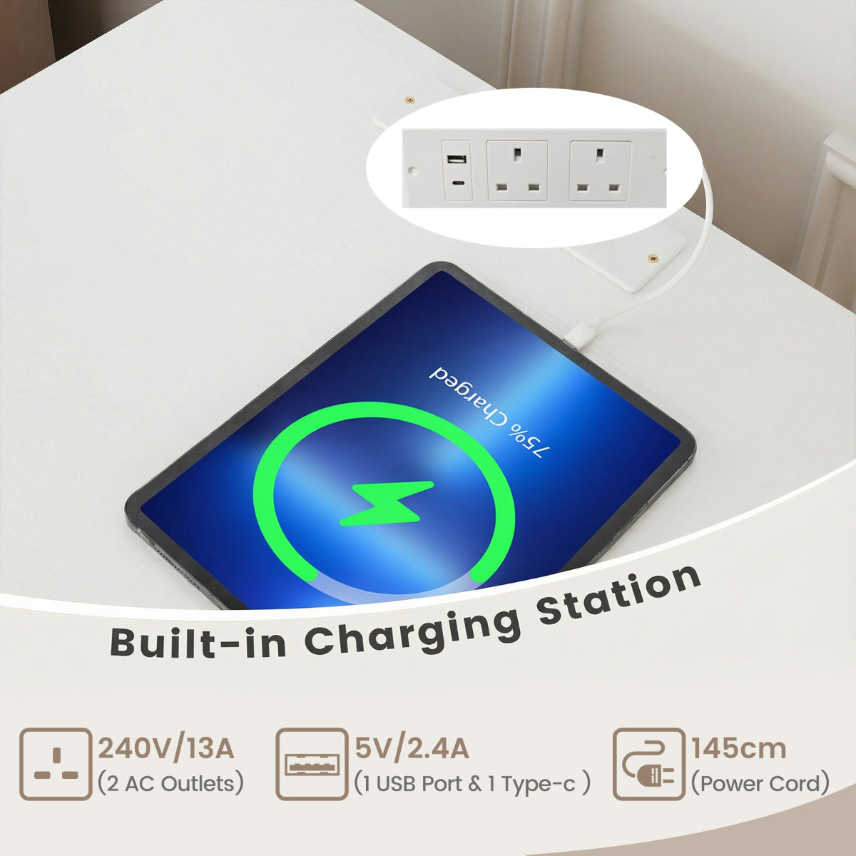 Record Player Stand Turntable Stand with Charging Station-White
