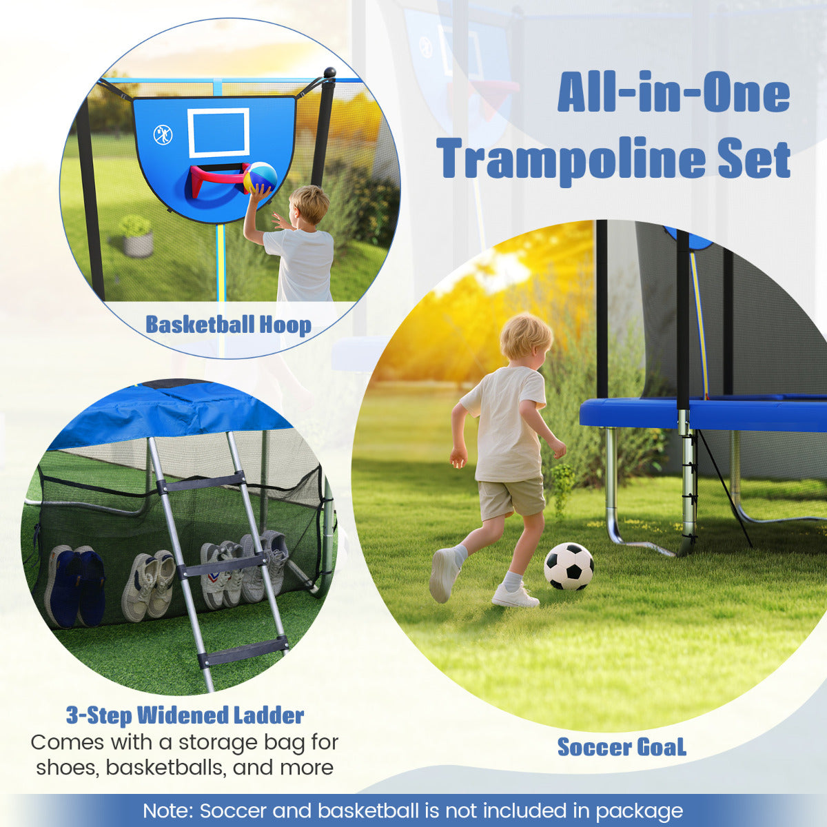 Rectangle Outdoor Trampoline 317 x 255 cm Backyard Trampoline-Blue