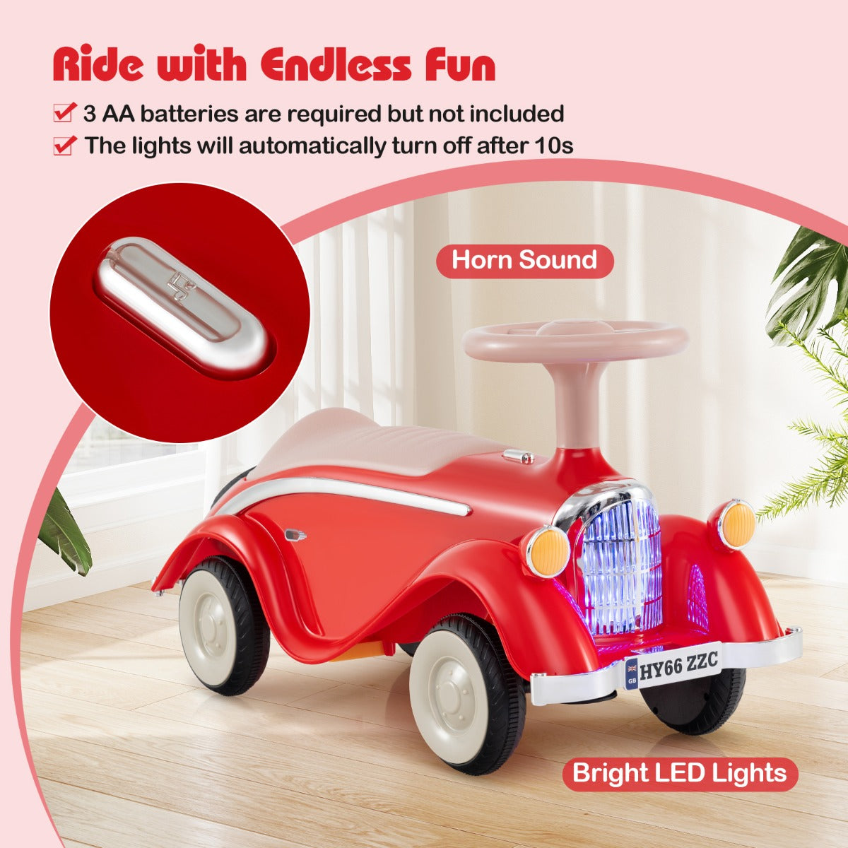 Toddler Ride on Toy with Steering Wheel for Children 19-36 Months Old-Red