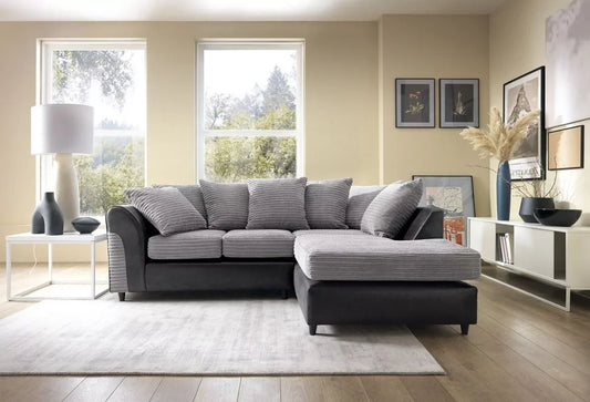 Spencer Cord Fabric Corner Sofa - Right Arm Black