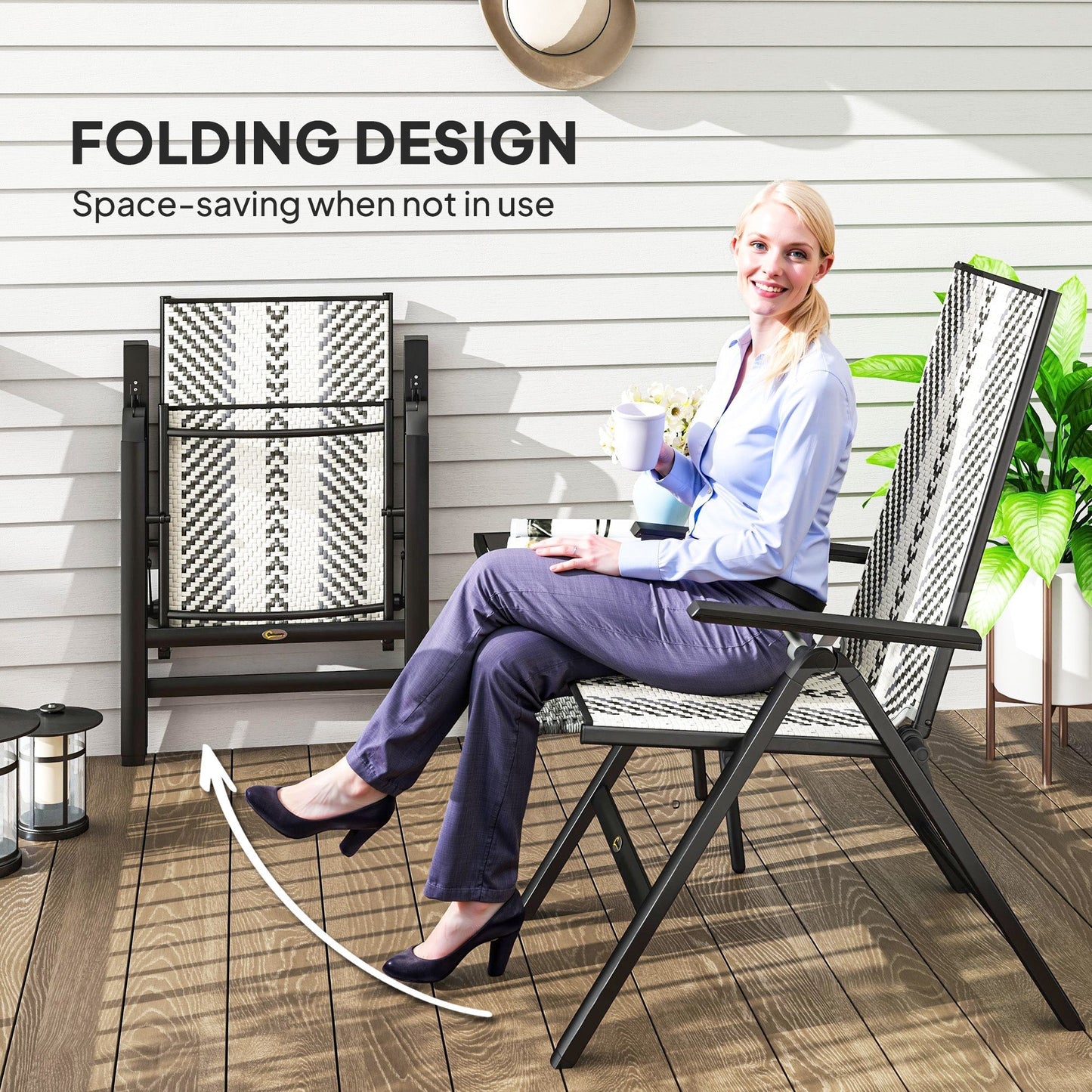 Outsunny Set of Two Rattan Reclining Garden Chairs - Grey