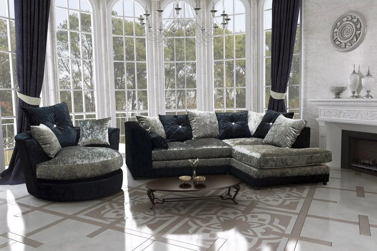 Serene Dual-Toned Crushed Velvet Corner Sofa Suite