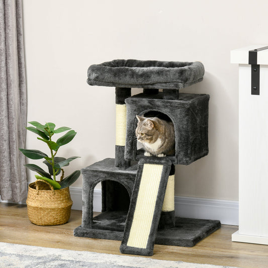 PawHut Cat Tree for Indoor Cats 81cm Cat Scratching Post Scratch Board Kitten Tower Climbing Frame, Black