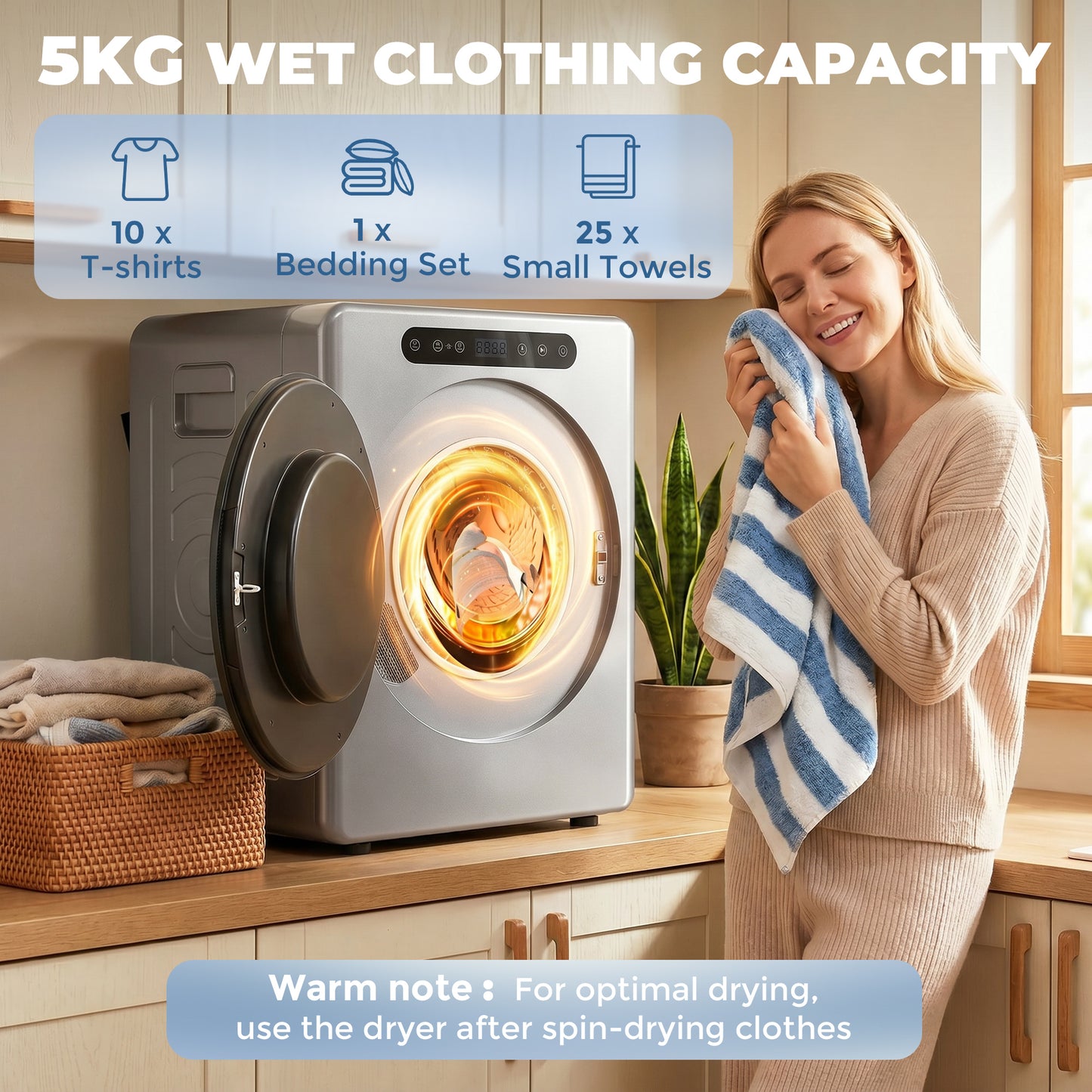 HOMCOM 5kg Compact 40-60â Tumble Dryer - Silver Tone