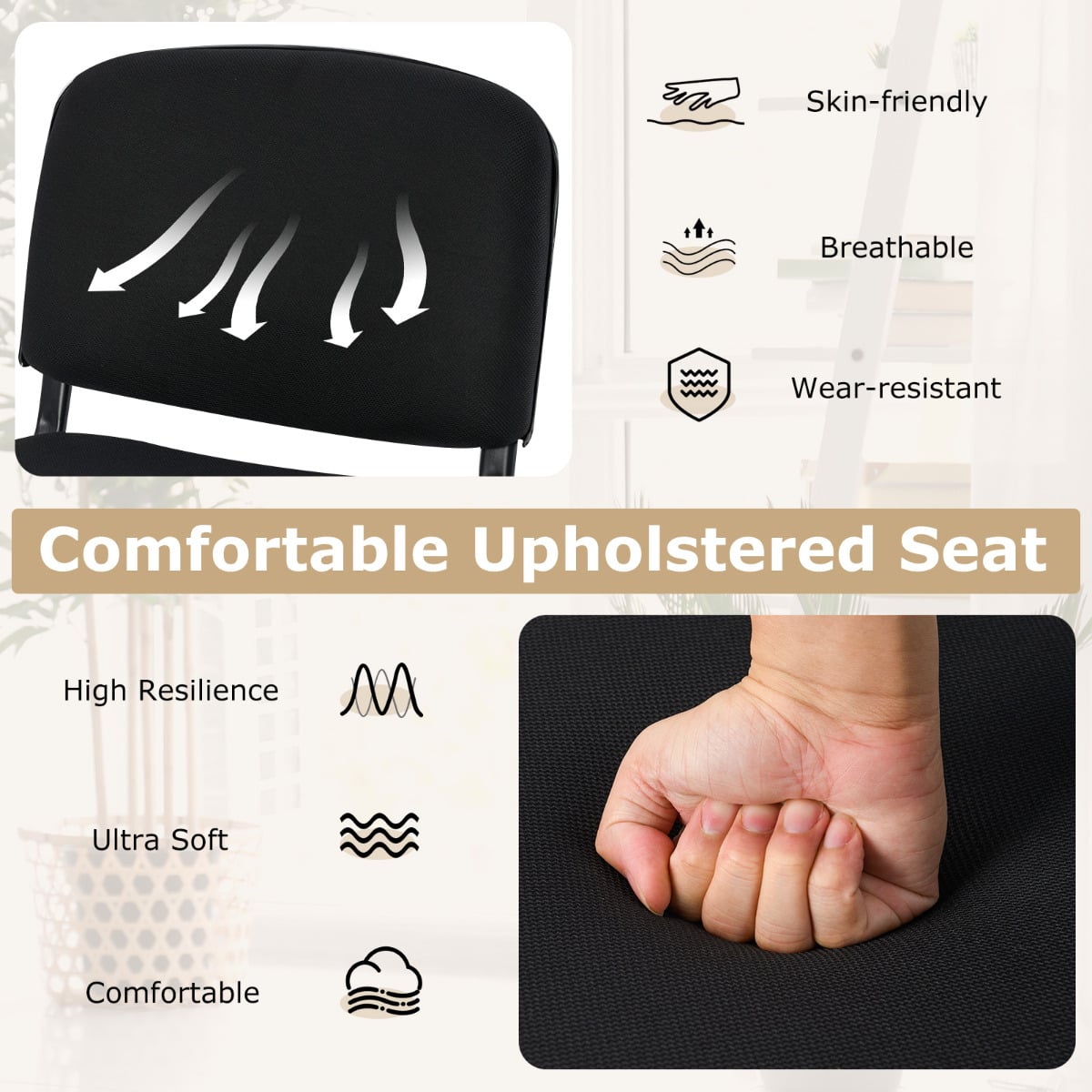 Set of 2 Waiting Room Chairs Stackable Reception Guest Chairs-Black