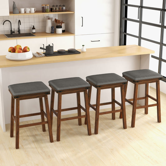 Set of 4 Upholstered Bar Stool 76cm Backless Height Bar with Footrest-Brown