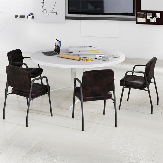 Set of 4 Waiting Room Chairs with Integrated Armrests No Wheels-Rustic Brown