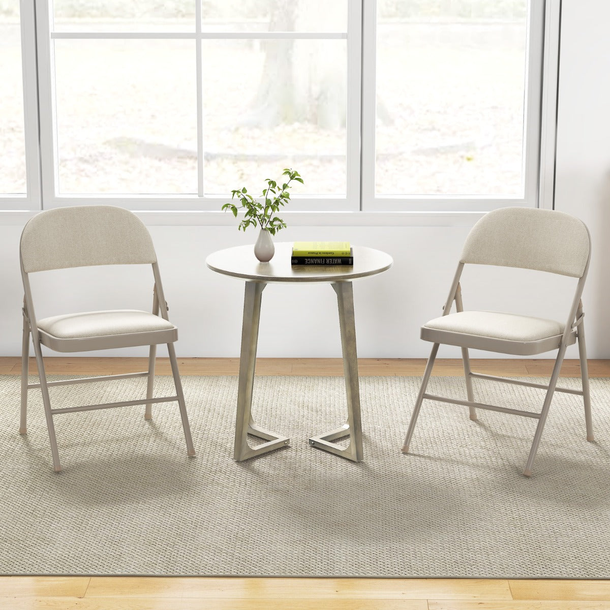 Set of 6 Folding Fabric Padded Chairs with Sponge Seat and Backrest-Beige
