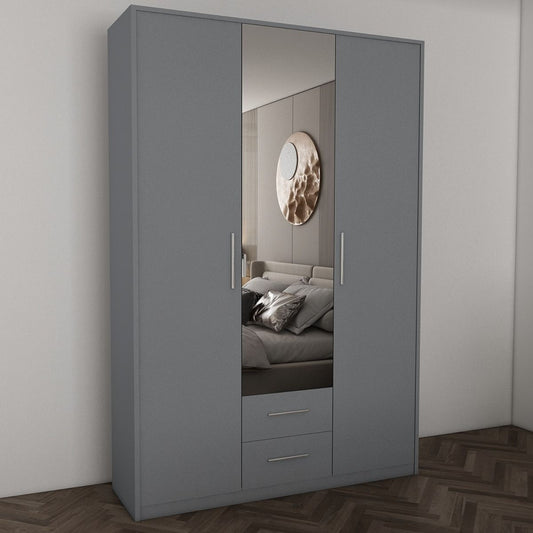 WINSTEAD 3 Door Mirrored Wardrobe Grey 120cm