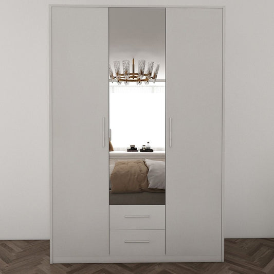 WINSTEAD 3 Door Mirrored Wardrobe Matt White 120cm