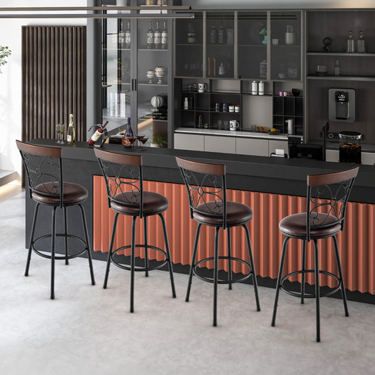 Swivel Bar Stool Set of 4 with Cozy Seat and Backrest