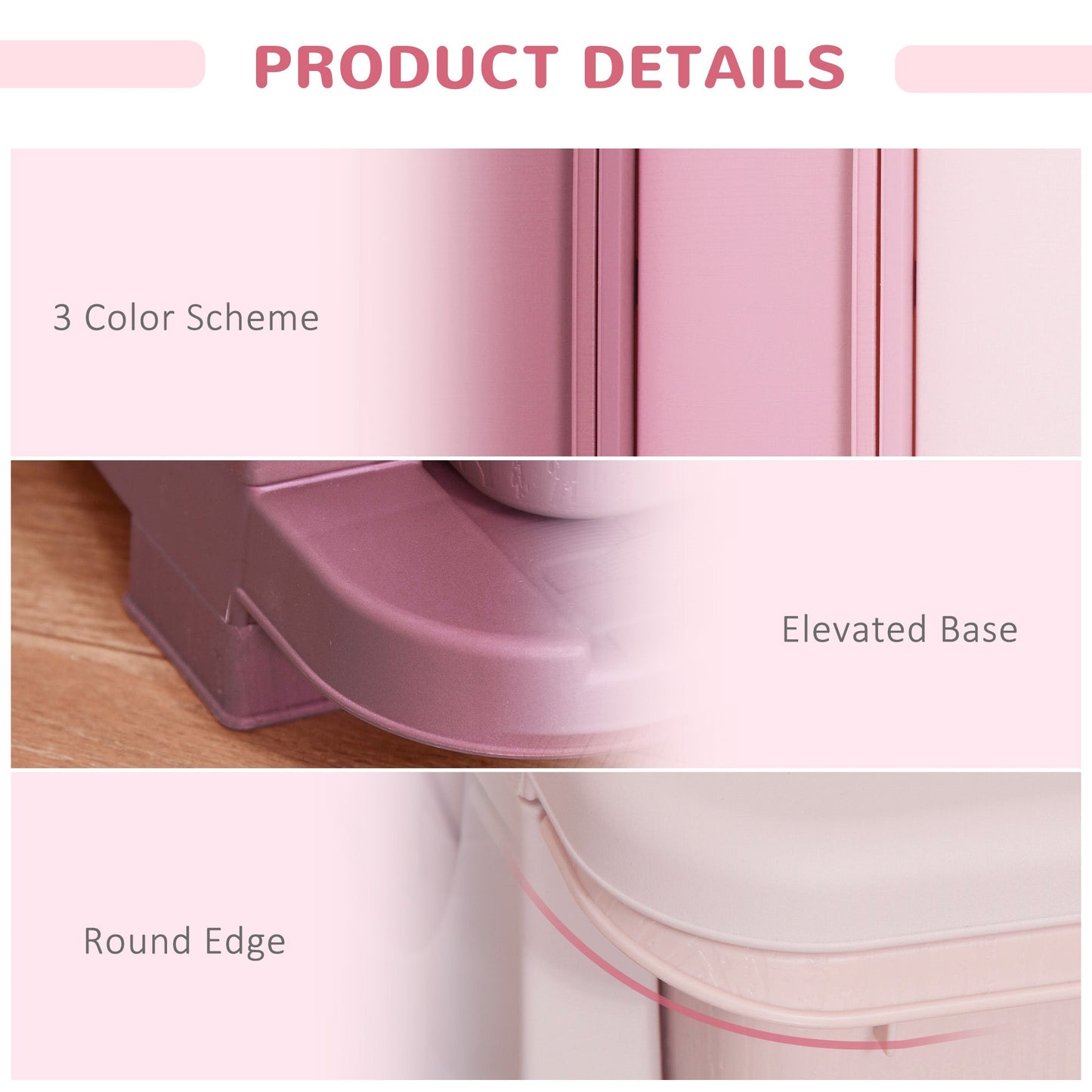 HOMCOM 3 Drawers Plastic Storage Units, 3 Tier Kids Storage Units, Children Toy Chest for Nursery, Playroom, Bedroom, Pink